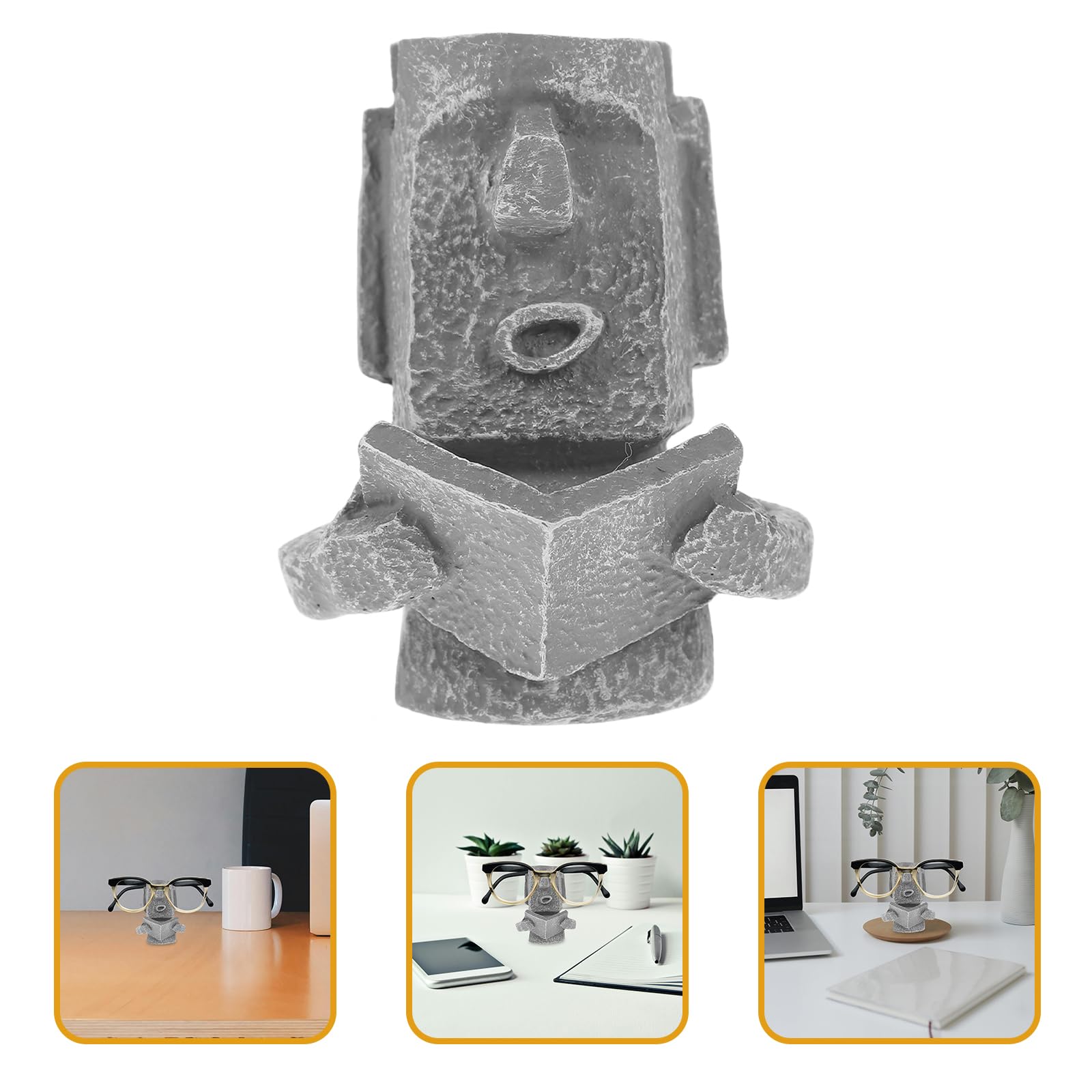 DOITOOL Moai Glasses Holder Stand - Easter Island Inspired Eyeglass & Sunglass Display - Natural Granite Finish Desk Organizer for Home & Office Decor | Perfect for Reading, Working & Displaying Eyewear