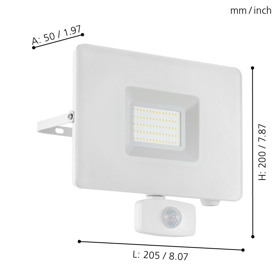 Eglo Faedo 3 IP44 White LED PIR Motion Sensor Outdoor Flood Light 53W - Bright Security Lighting for Driveway, Garden & Backyard