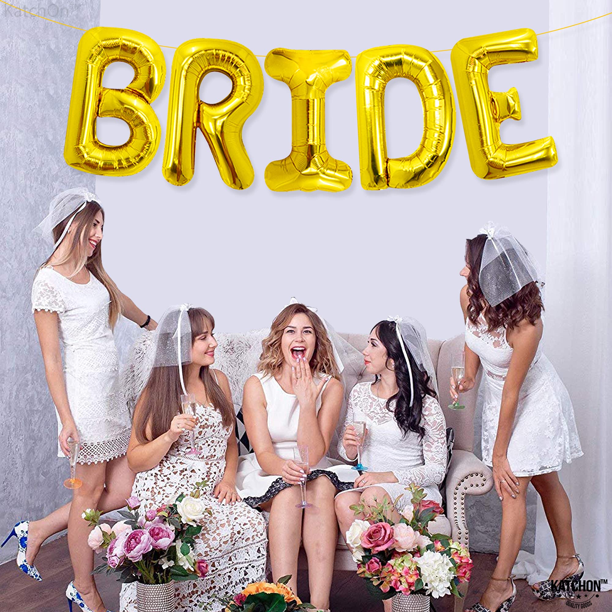 16 Inch Gold Bride Balloons for Bachelorette Party & Bridal Shower Decorations | KatchOn Premium Wedding Balloons | Perfect for Bachelorette Party, Bridal Shower, Wedding Reception & Photo Backdrop