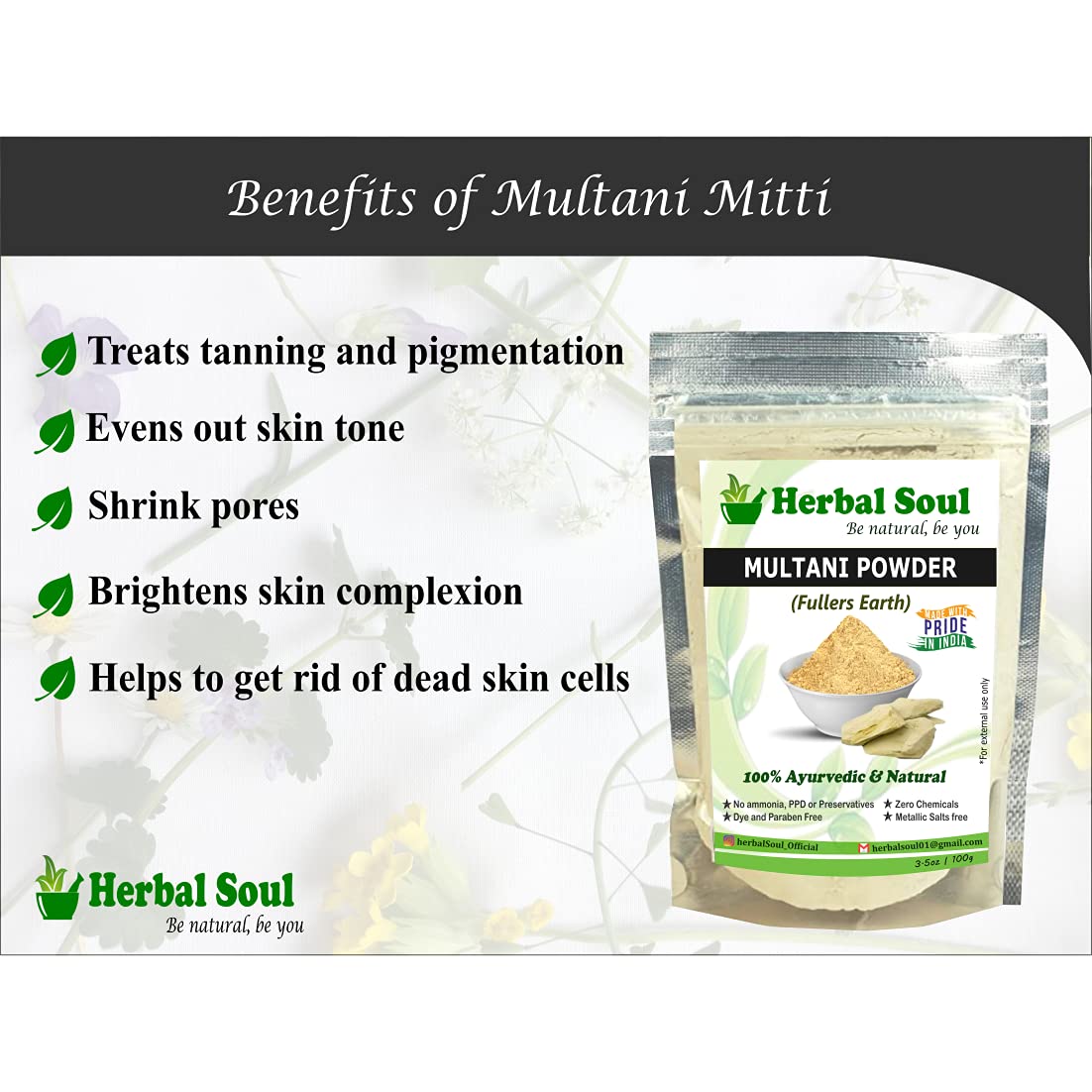 Herbal Soul Combo Pack - Neem Powder, Multani Powder & Orange Peel Powder (300g) | Natural Skin Care, Hair Treatment & Ayurvedic Beauty Solution for Glowing Skin & Healthy Hair
