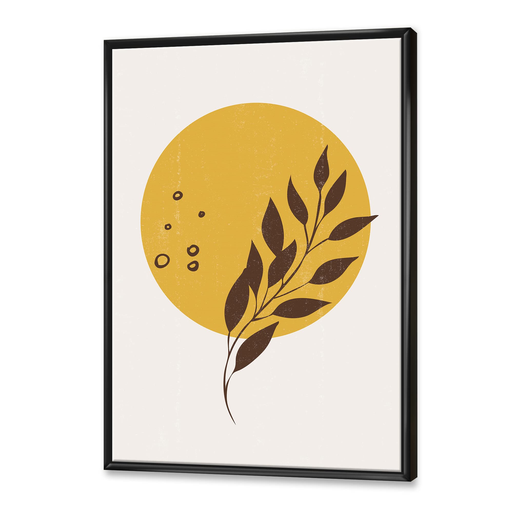 Abstract Yellow Sun and Moon Tropical Leaf Canvas Wall Art - Modern Framed Print for Living Room, Bedroom & Office Decor