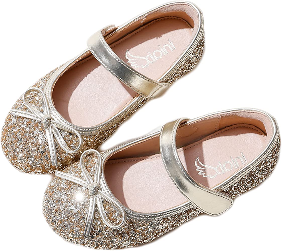 Sparkly Sequin Ballet Flats for Girls - Princess Bow Knot Soft Sole Shoes with Ankle Strap | Comfortable Kids Dance Shoes for Parties, School & Special Occasions
