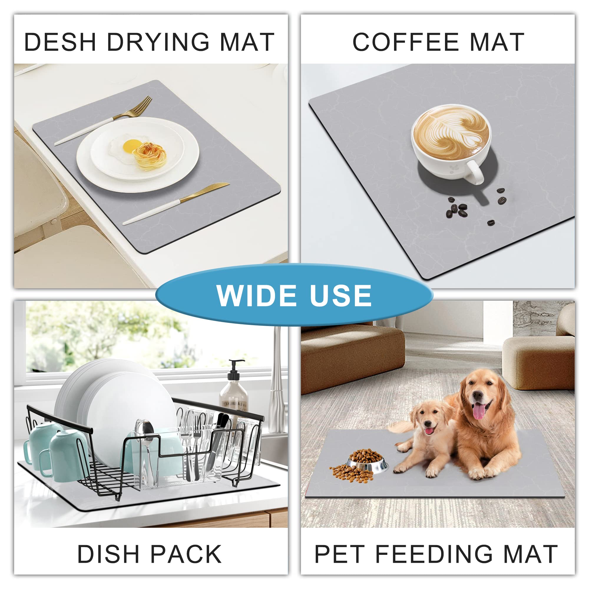 Golener Silicone Coffee Bar Tray - Heat Resistant Hot Mat for Under Coffee Maker, Dish Drying Rack - Marble Gray - Perfect for Kitchen Countertop & Coffee Station Organization