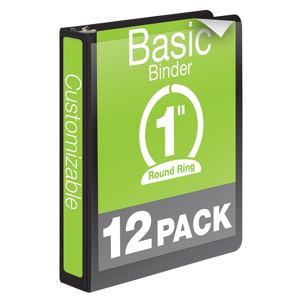 Wilson Jones 1 Inch 3 Ring Binder - 12 Pack Black Round Ring View Binders for School, Office & Home Organization (W362-14BPK)