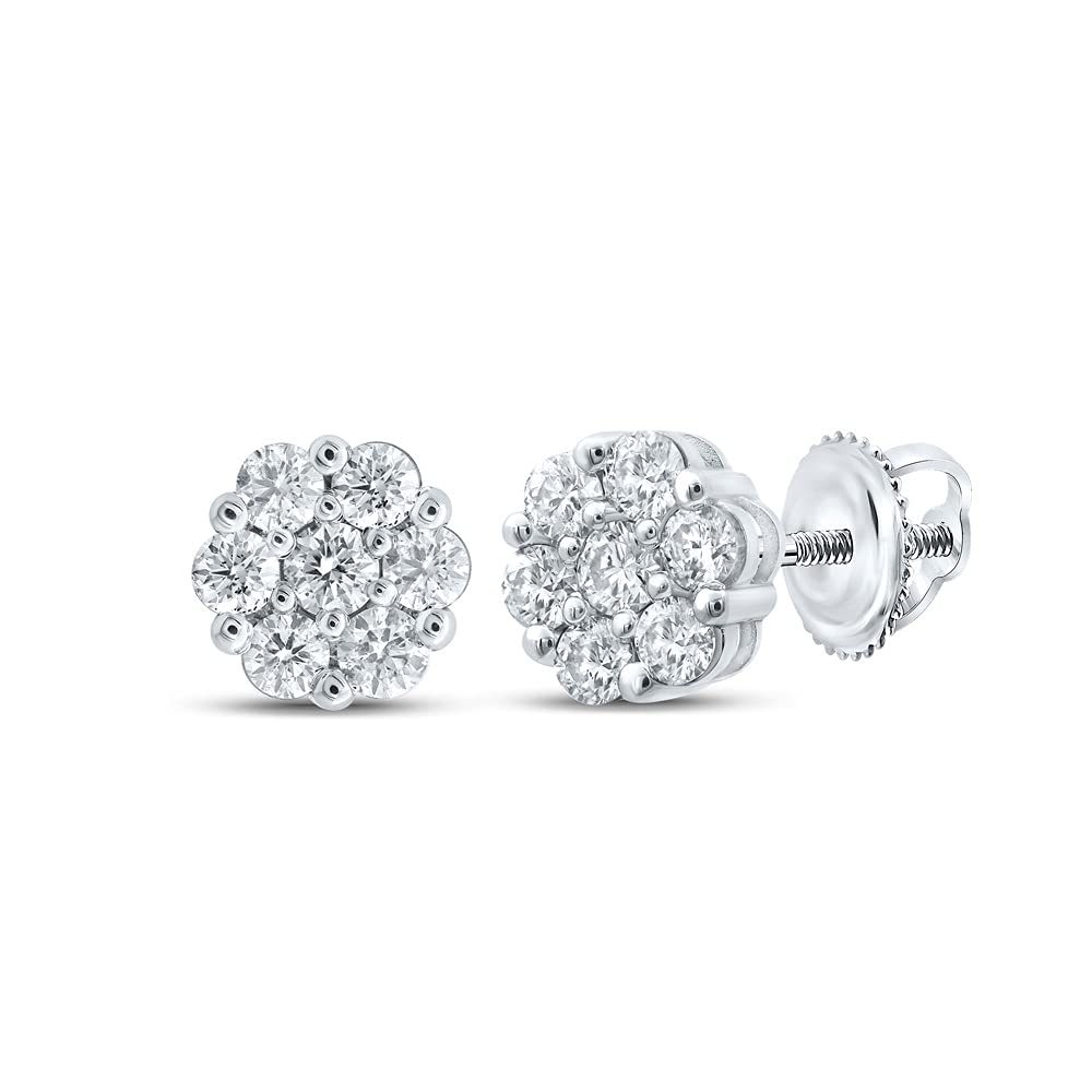 14K White Gold Diamond Flower Cluster Earrings 1-1/2 Ctw - Elegant Jewelry for Weddings, Anniversaries & Special Occasions