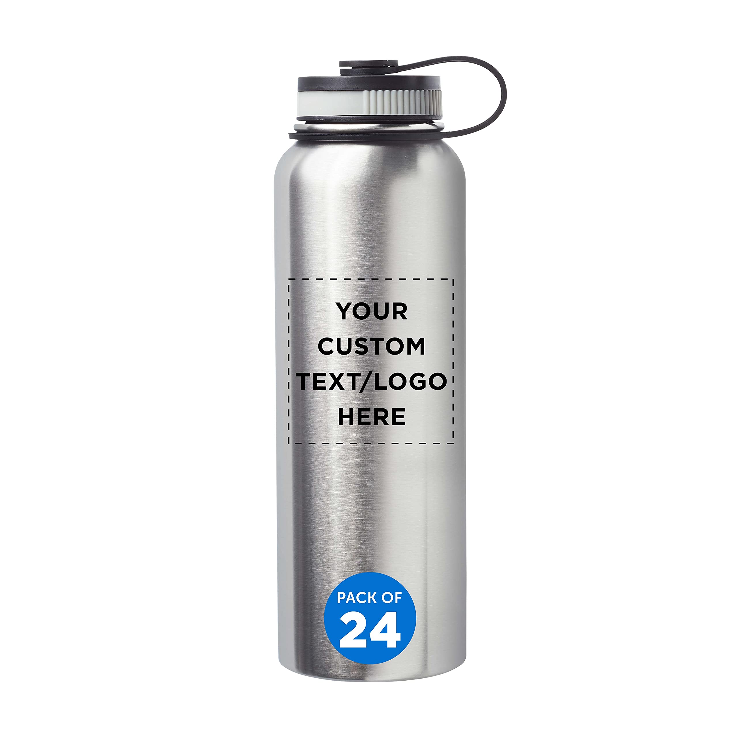 24oz Stainless Steel Vacuum Insulated Water Bottle Set - Double Wall, Leak Proof, Customizable with Text & Logo - Ideal for Gym, Hiking, Office & Outdoor Activities