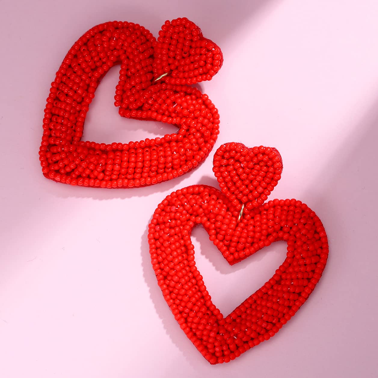 Boho Beaded Heart Dangle Earrings for Women - Valentine's Day Gifts, Bohemian Statement Drop Earrings with Studs | Perfect for Date Nights, Weddings & Special Occasions