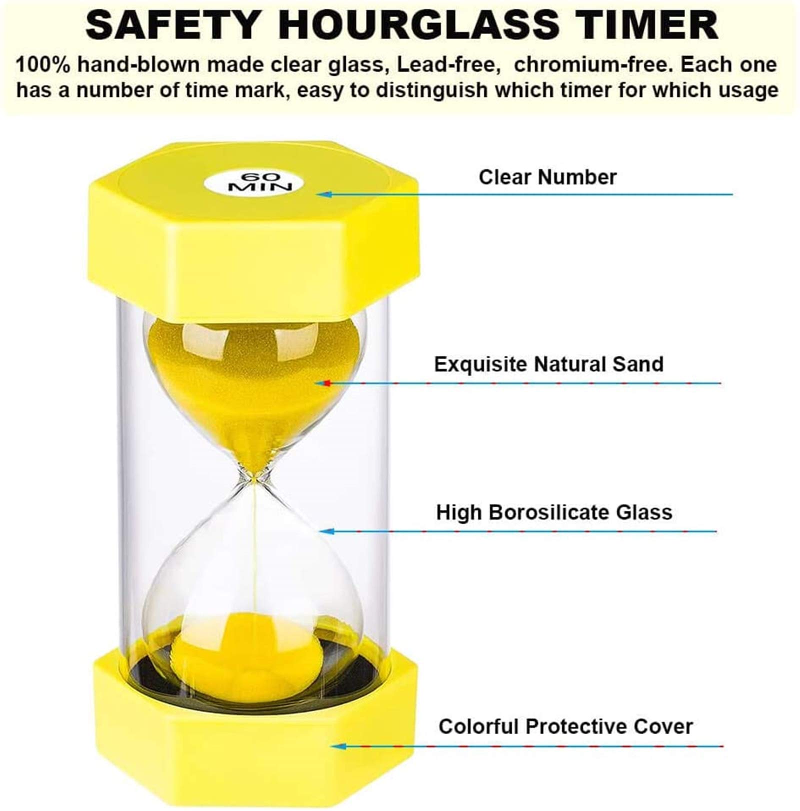 1 Minute Plastic Sand Hourglass Timer - Small Yellow Sand Clock for Kids, Study, Games & Home Decor | Perfect for Time Management, Classroom Activities & Decorative Display