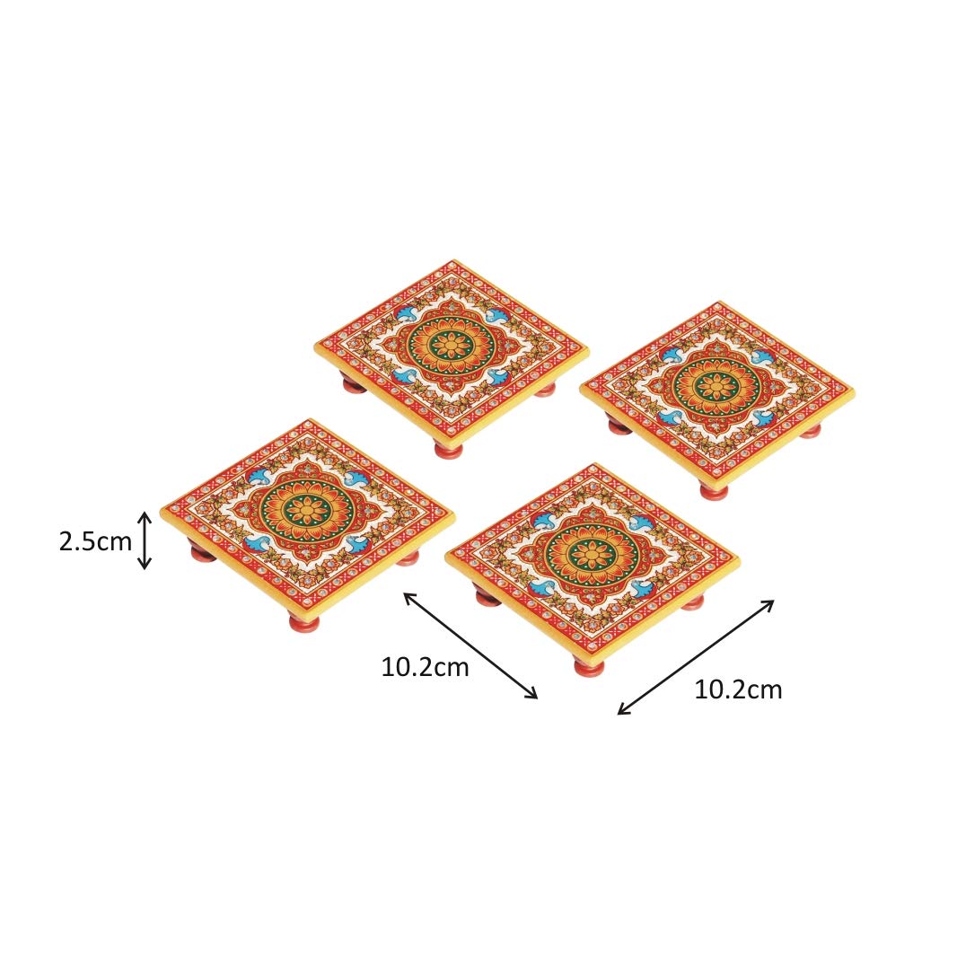 Handcrafted Marble Chowki Set of 4 Pieces with Intricate Floral Design - Perfect for Indian Weddings, Pooja Ceremonies & Home Decor