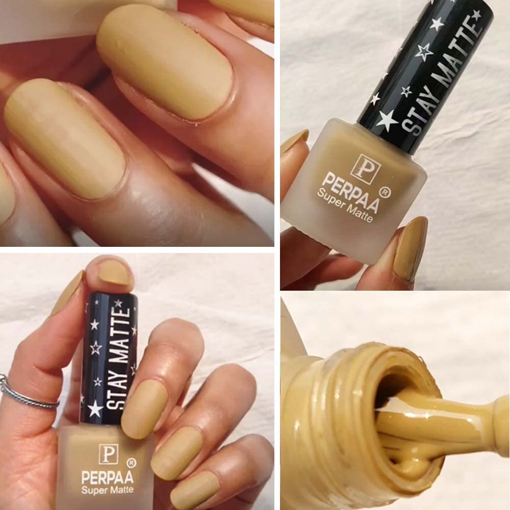 PERPAA® Super Matte Nail Polish Set - 2 Long Lasting Waterproof Colors (Gold & Yellow Beige, 6ml Each) | Non-Chip Matte Finish Nail Art Gift for Women | Perfect for Daily Wear, Parties & Special Occasions