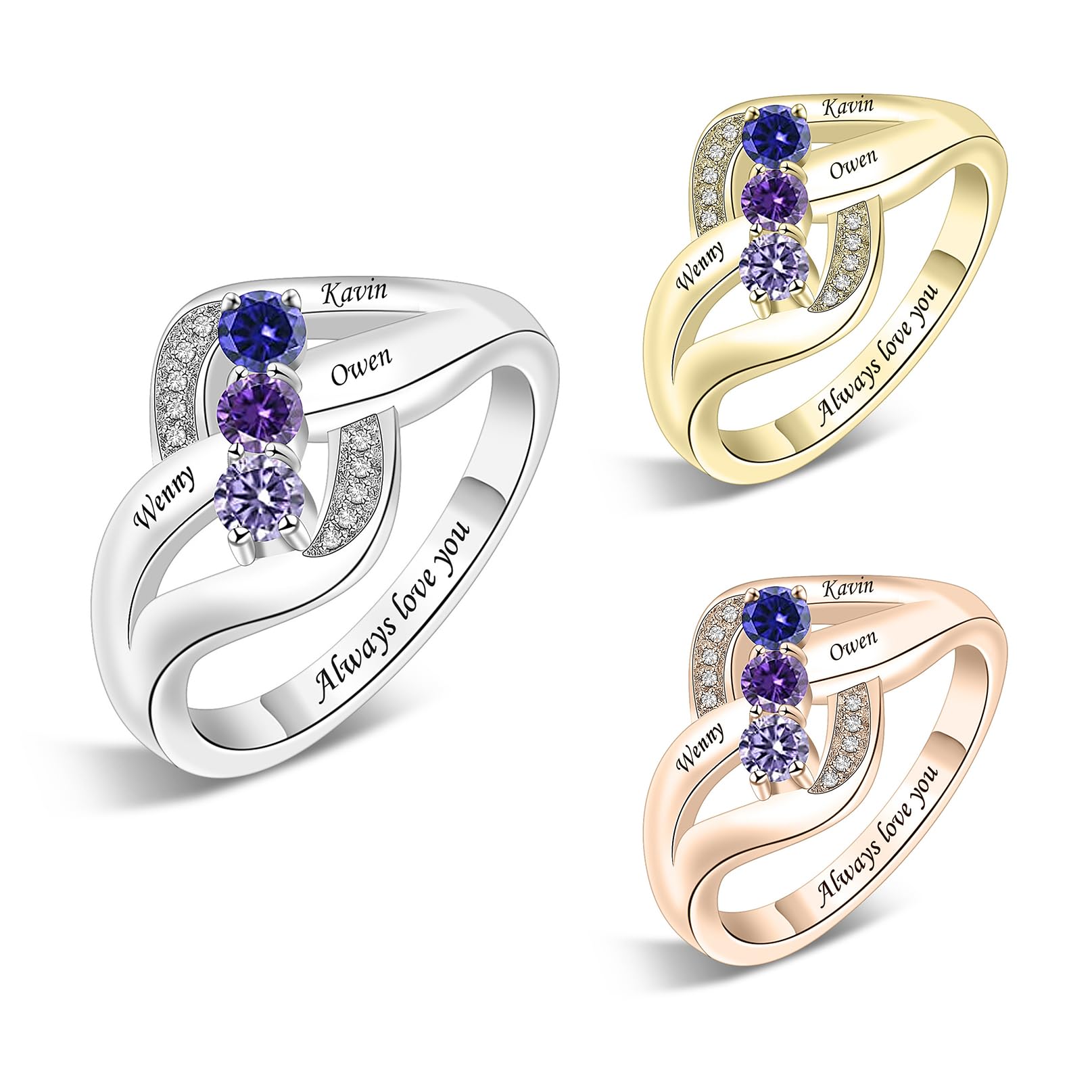 Personalized Sterling Silver Birthstone Rings for Women - Custom Engraved Family Rings, Mother's Day Gift for Mom, Grandma - Perfect for Birthdays, Anniversaries & Special Occasions