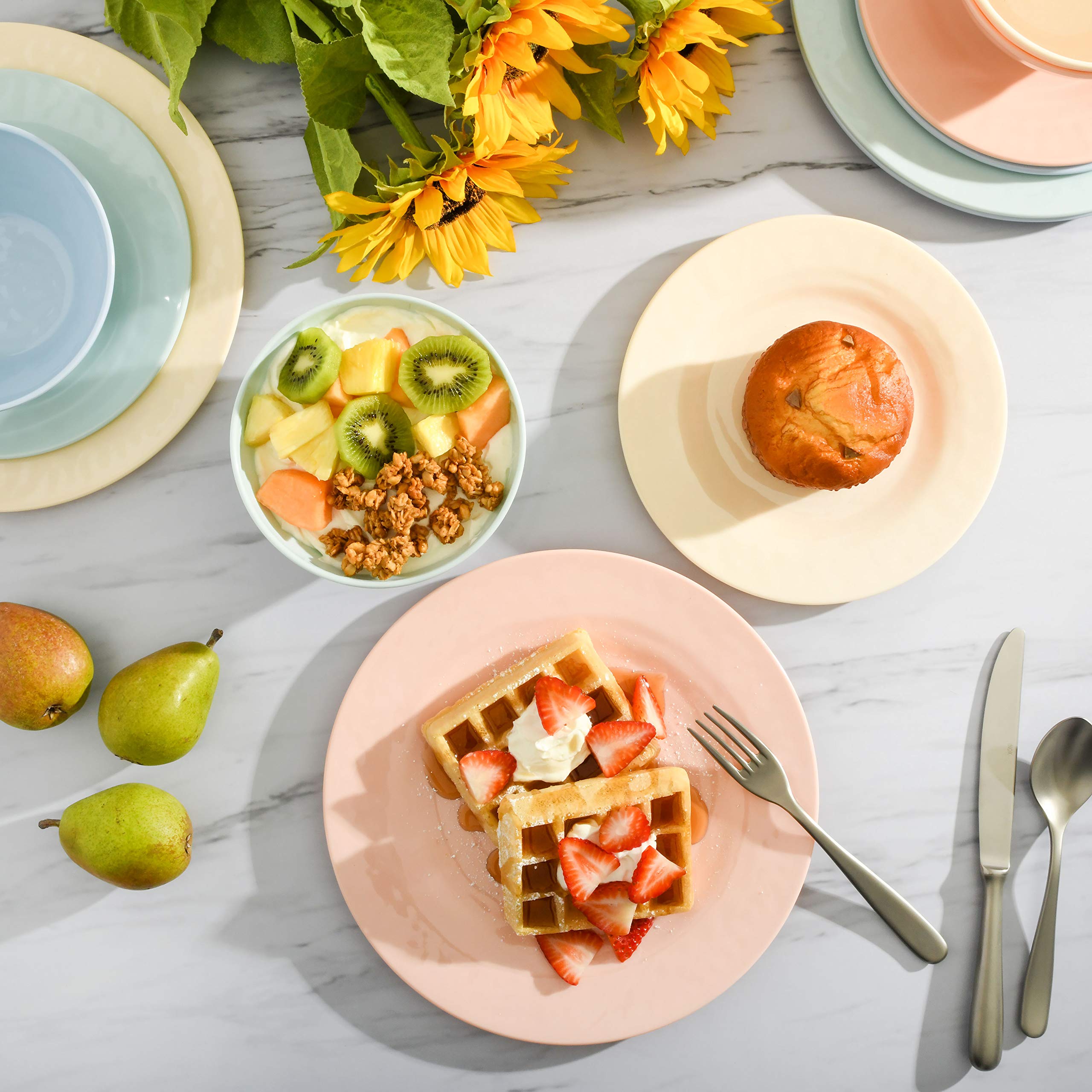 Gibson Home Brist Melamine Plastic Dinnerware Set for 4 - 12-Piece Pastel Dinner Plates, Bowls, Cups - Shatterproof & Lightweight for Outdoor Picnics, Camping, and Everyday Use