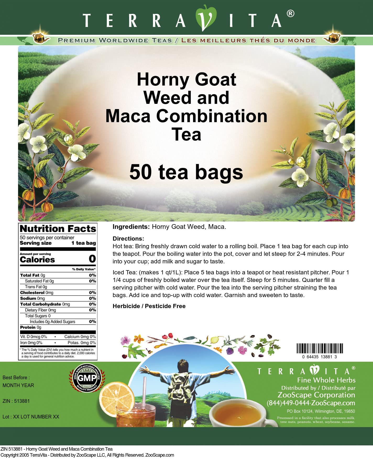 Epimedium and Maca Herbal Tea for Energy & Vitality - 50 Tea Bags per Pack (2 Pack) - Natural Supplement for Stamina Boost, Immune Support - Perfect for Morning Routine, Workout Recovery & Stress Relief