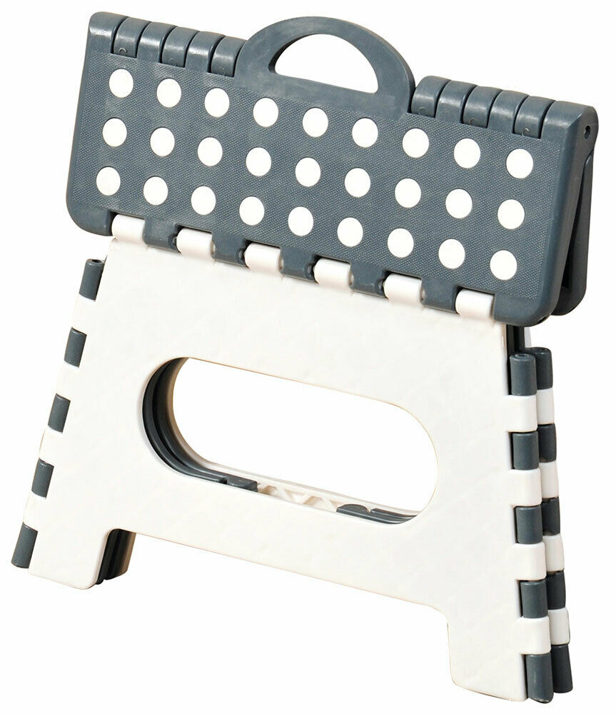 Foldable Step Stool - Lightweight & Sturdy White/Grey Ladder for Home, Kitchen, Bathroom - Perfect for Reaching High Shelves, Cleaning, and Organizing