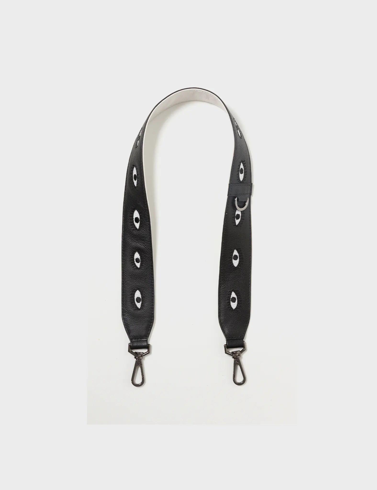 Detachable Short Black Leather Shoulder Strap with All Over Eyes Embroidery - Perfect for Handbags, Crossbody Bags & Fashion Accessories