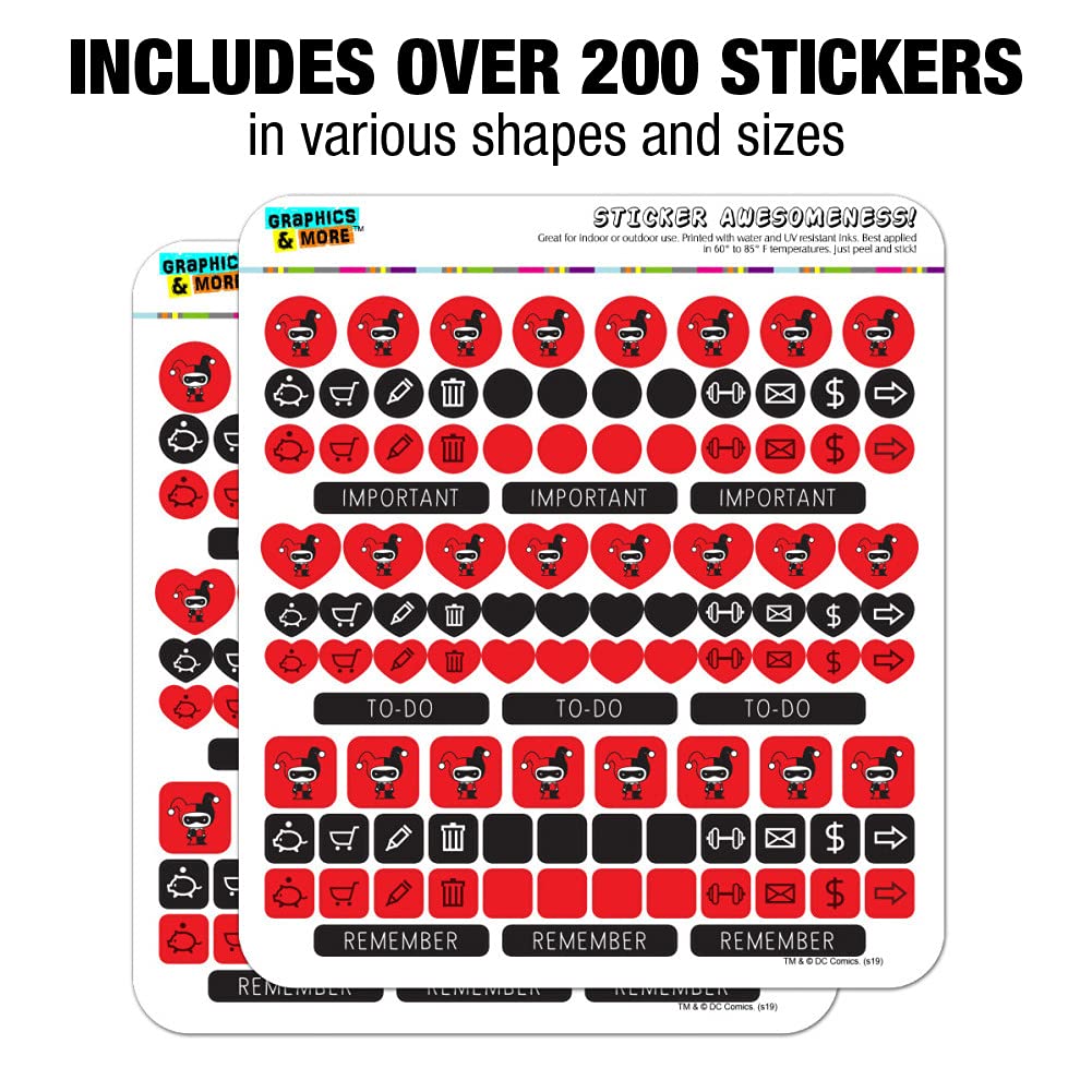 Harley Quinn Cute Chibi Sticker Set for Planners, Calendars & Scrapbooking - Perfect for Bullet Journals, DIY Crafts & Stationery Decoration