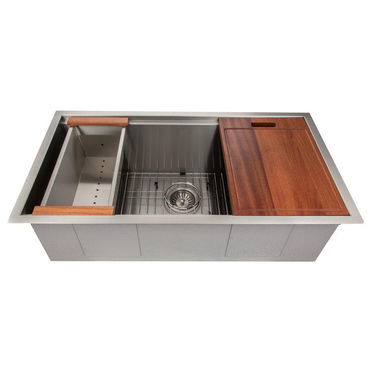 ZLINE Garmisch 33-Inch Undermount Single Bowl Stainless Steel Kitchen Sink - Scratch Resistant, Includes Bottom Grid & Accessories (SLS 33S) - Perfect for Modern Kitchens, Remodeling & Chef-Grade Food Prep