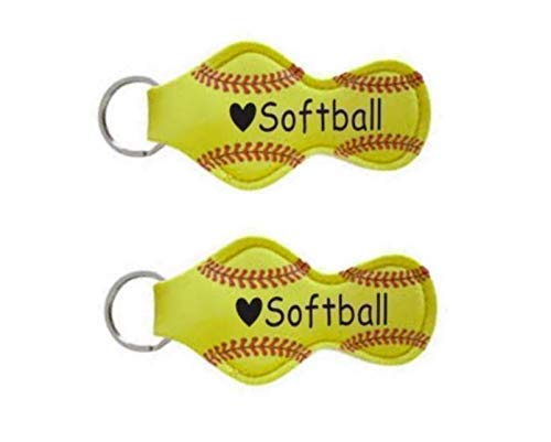 Softball Keychain & Lip Balm Holder - Perfect Gift for Girls, Teens & Players - Team Spirit Accessories for Games & Practice (2-Pack)