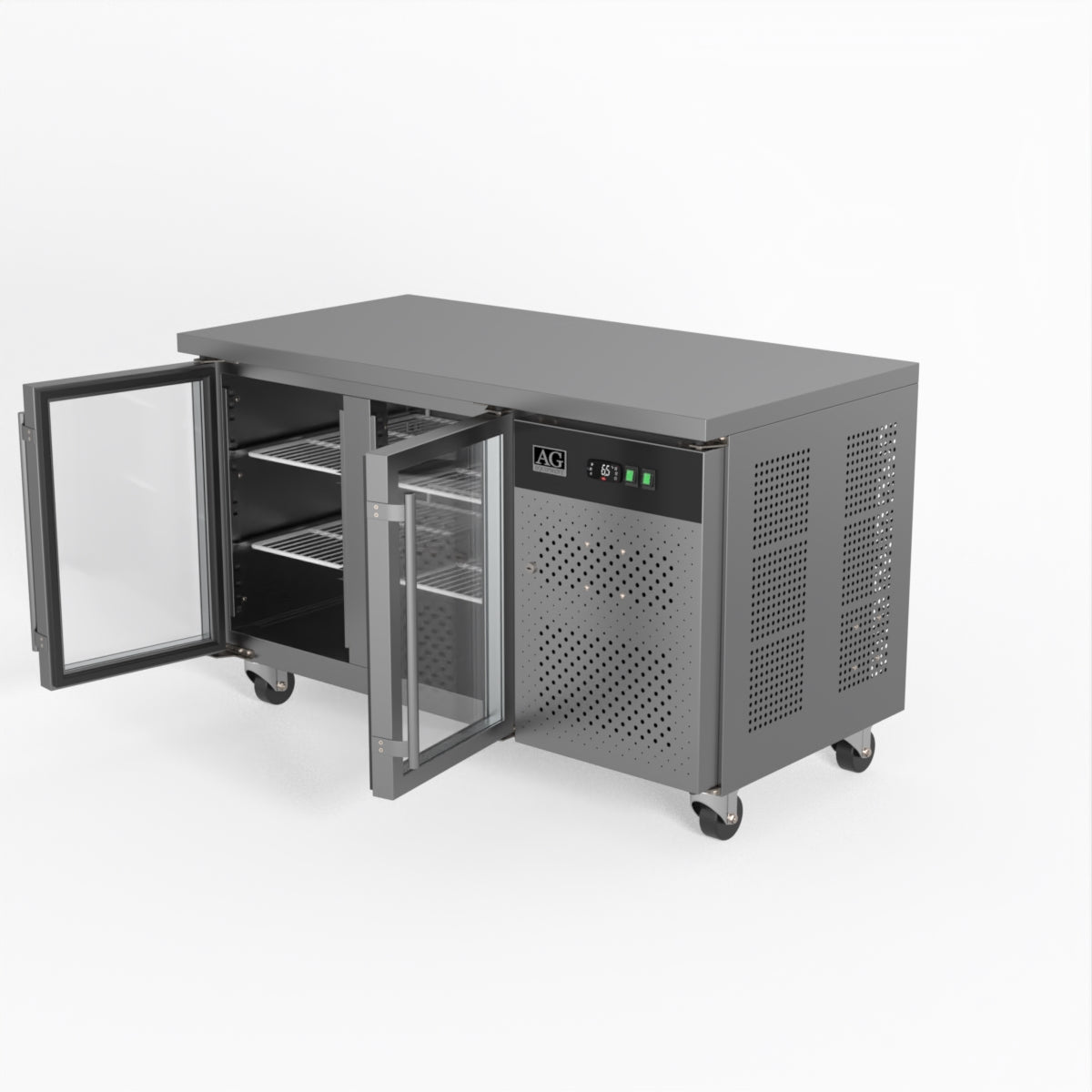 Commercial Glass Door Refrigerator - 2 Door Under Counter Display Fridge 700mm Depth for Restaurants, Cafes & Retail Stores