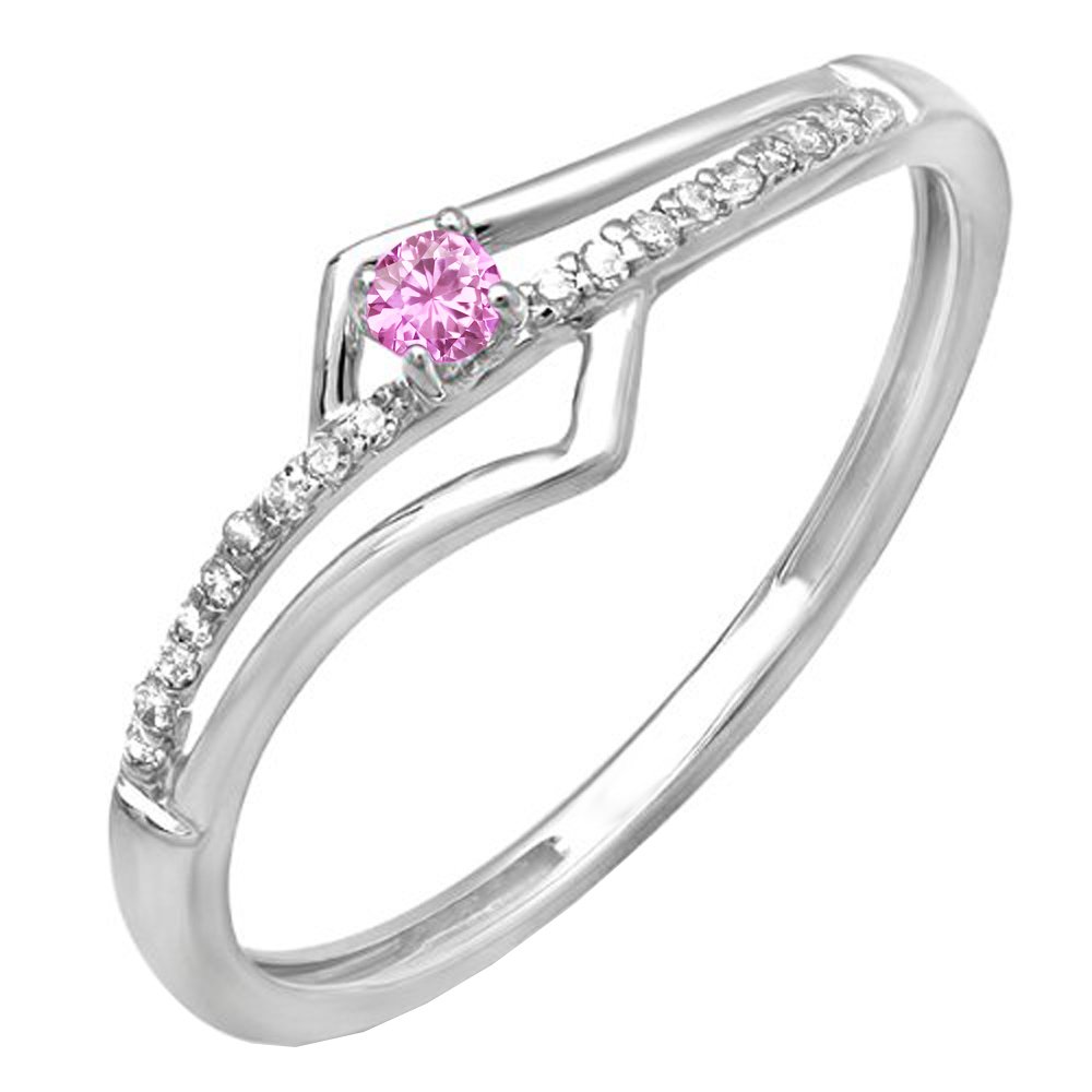 18K White Gold Pink Sapphire & Diamond Wave Promise Engagement Ring for Women - Dazzlingrock Collection, Elegant Bridal Jewelry for Proposals, Anniversaries & Special Occasions