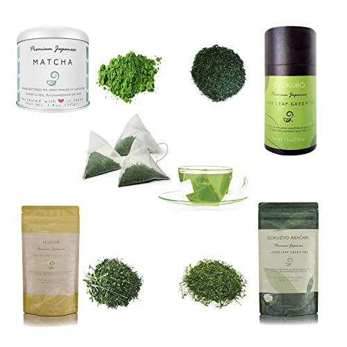 Premium Japanese Green Tea Assortment - Matcha, Gokuzyo Aracha, Gyokuro, Nozomi & Teabag Set - Non-GMO, Delicate Flavor - Perfect for Tea Ceremonies, Gifts & Daily Relaxation
