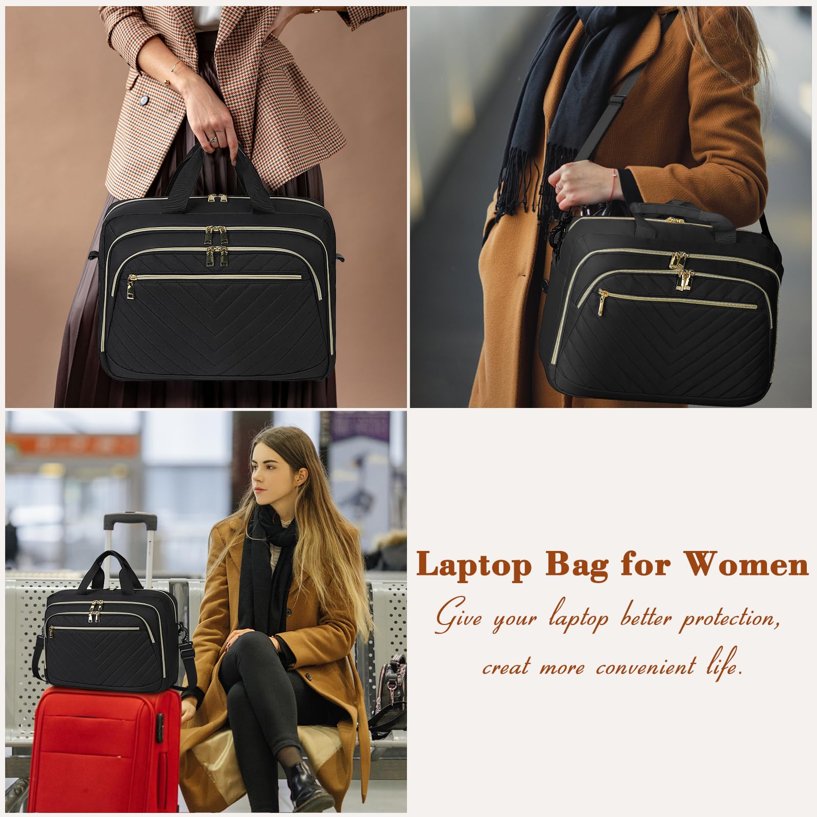 17.3 Inch Professional Laptop Bag for Women - Large Capacity Business Briefcase with Shoulder Strap, Ideal for Work, Office, and Travel
