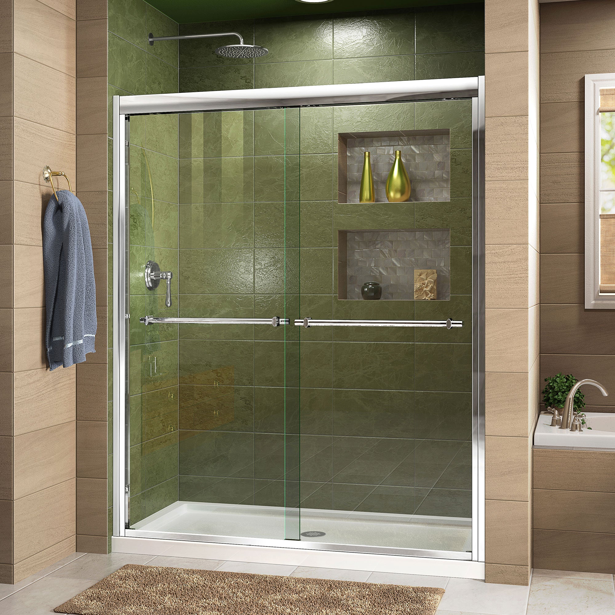 DreamLine Duet 36x60x74.75 Inch Semi-Frameless Bypass Sliding Shower Door with SlimLine Base Kit - Perfect for Modern Bathroom Renovations & Space-Saving Designs