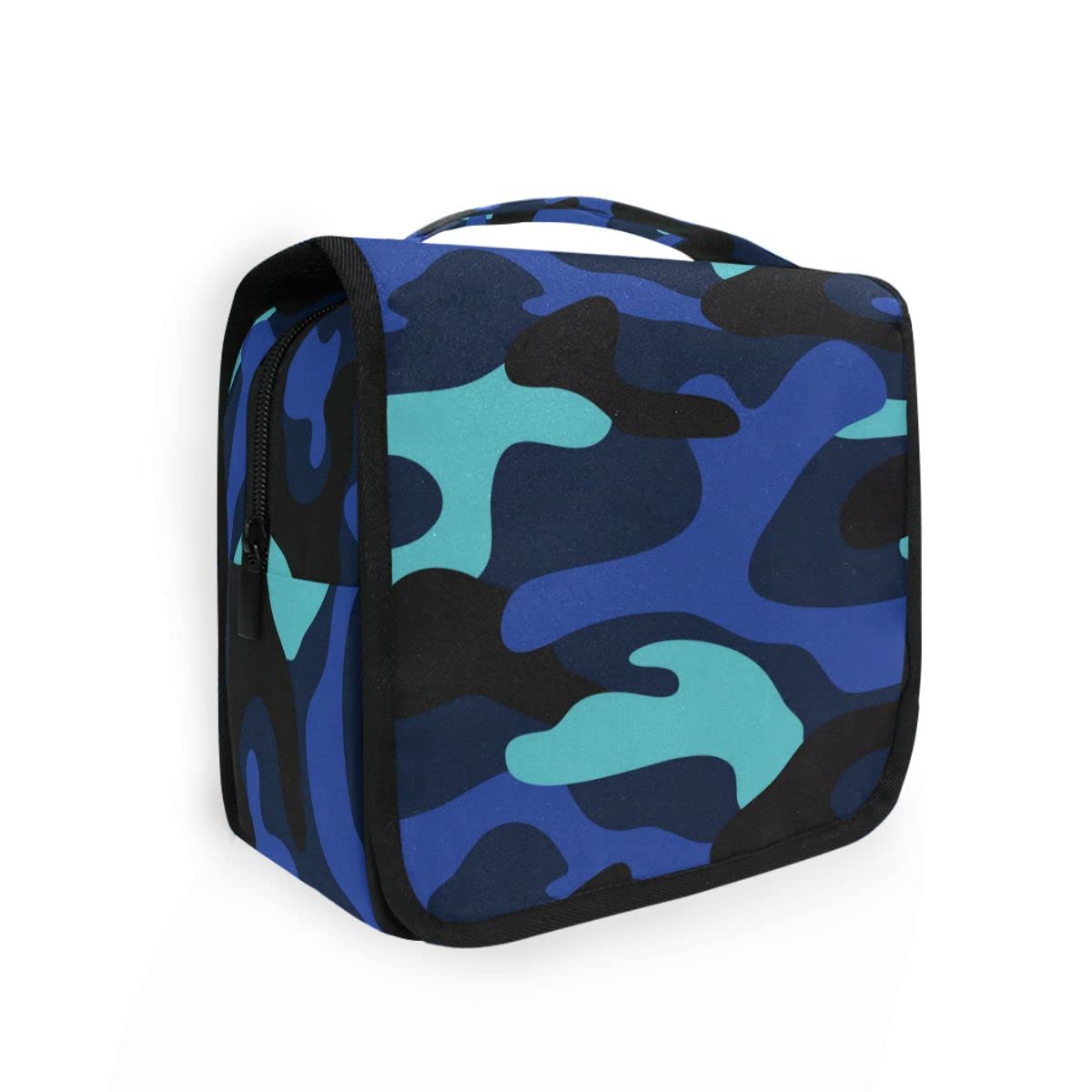 Waterproof Navy Blue Camouflage Hanging Toiletry Bag - Travel Cosmetic Organizer for Women & Men - Perfect for Brushes, Makeup, Shampoo - Ideal for Camping, Gym, Business Trips & Vacation Essentials