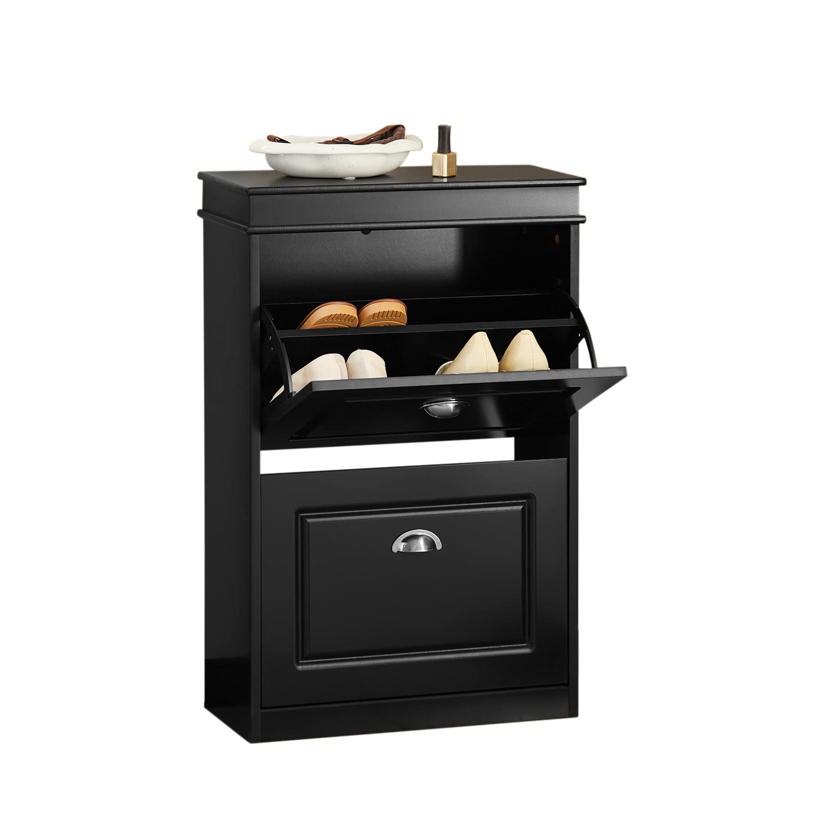 Haotian Black 2-Drawer Shoe Cabinet - Sturdy Shoe Rack Storage Organizer with 2 Drawers for Entryway, Closet & Bedroom - Compact Shoe Cupboard Unit (Model FSR78-SCH)