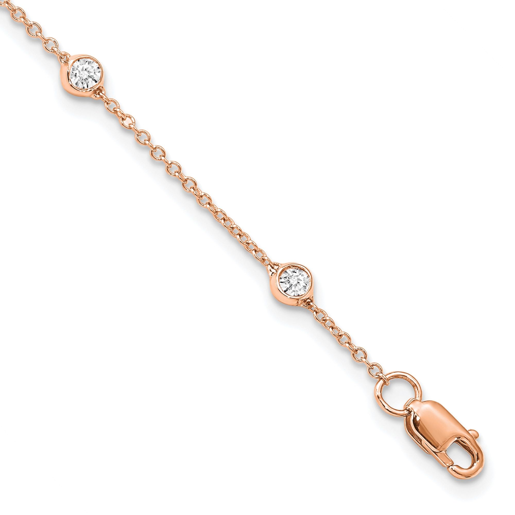 14K Solid Rose Pink Gold Lab-Grown Diamond Tennis Bracelet for Women - Elegant Seven-Station Chain Bracelet for Weddings, Anniversaries & Special Occasions