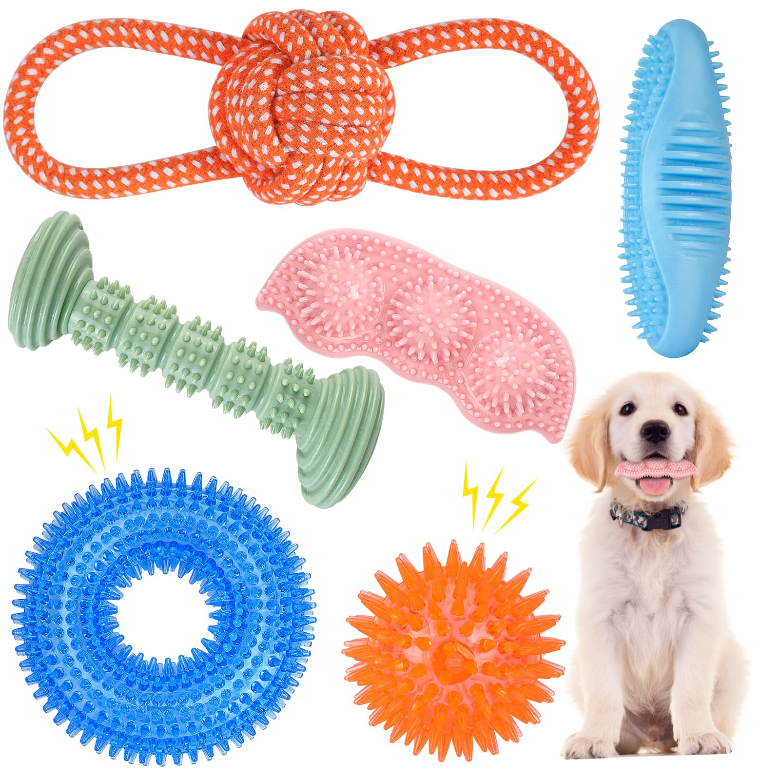 6 Pack Squeaky Dog Chew Toys for Puppies 2-8 Months - Soft & Durable Teething Toys for Small & Medium Dogs - Promotes Dental Health & Oral Hygiene - Perfect for Playtime, Training & Anxiety Relief