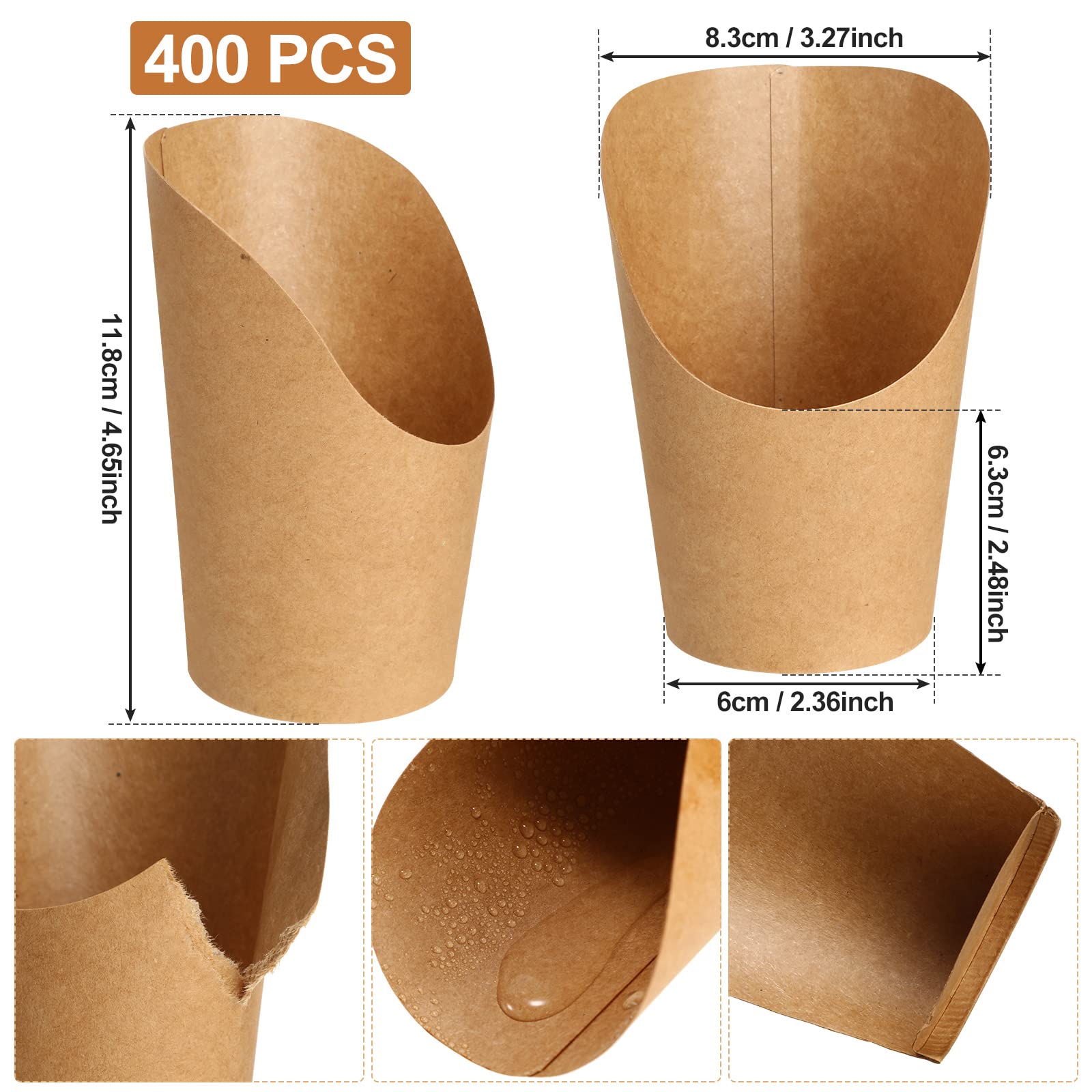 400 Pcs 14 oz Disposable Kraft Paper French Fry Holders - Eco-Friendly Takeout Containers for Parties, Weddings, Birthdays | Perfect for Popcorn, Ice Cream, Charcuterie & Sandwich Serving (Brown)