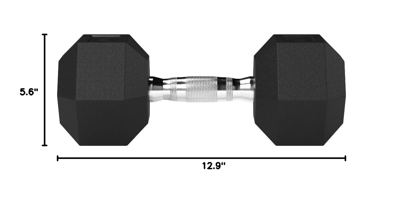 Amazon Basics Rubber Hex Dumbbell Hand Weights - 5-50 lbs Set for Home Gym, Strength Training & Fitness Workouts - Non-Slip Grip for Weightlifting, CrossFit & Muscle Building