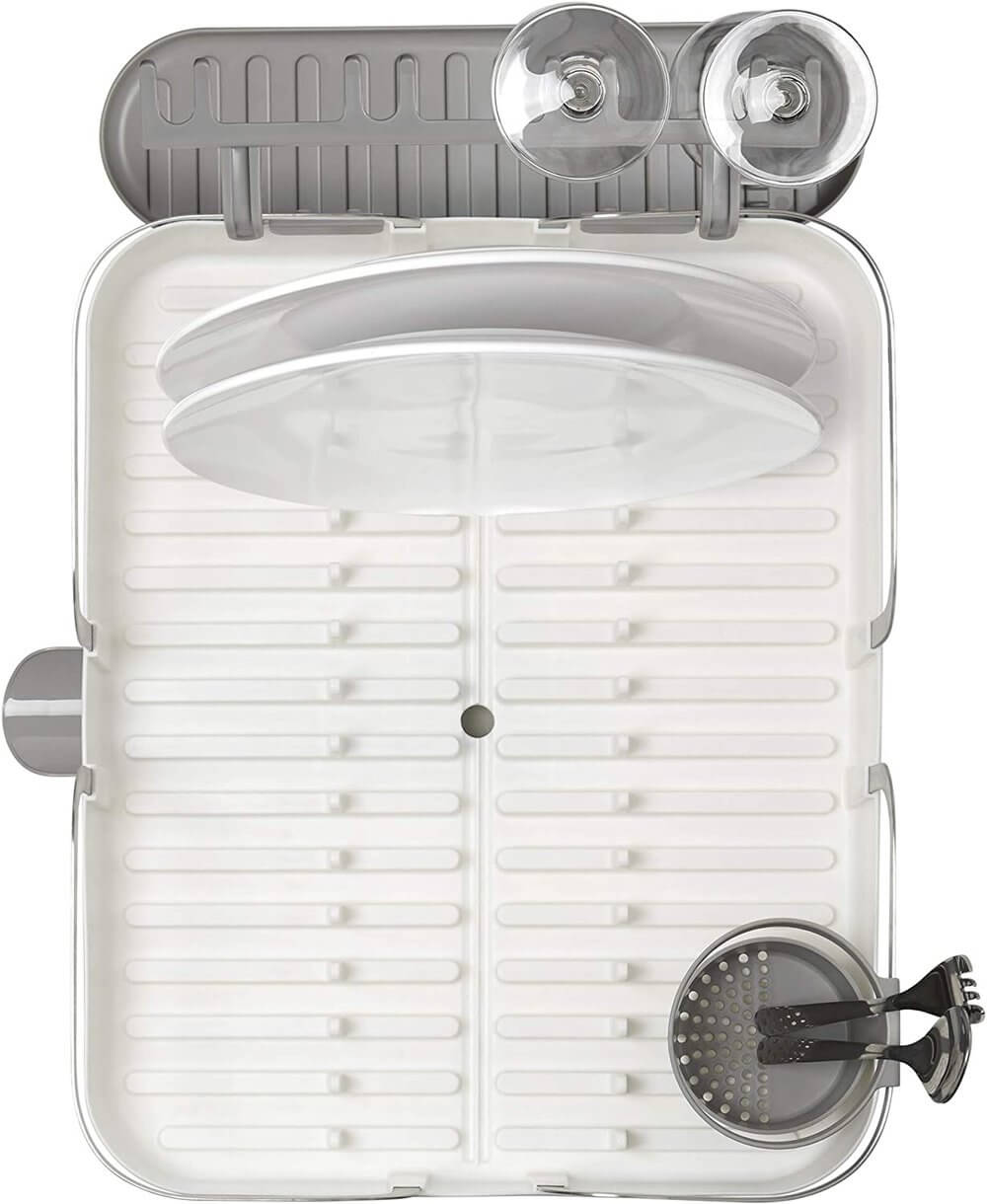 Umbra Holster Deluxe Dish Rack - White | Modern Countertop Dish Drying Rack with Utensil Holder | Perfect for Small Kitchens, Apartments & RVs