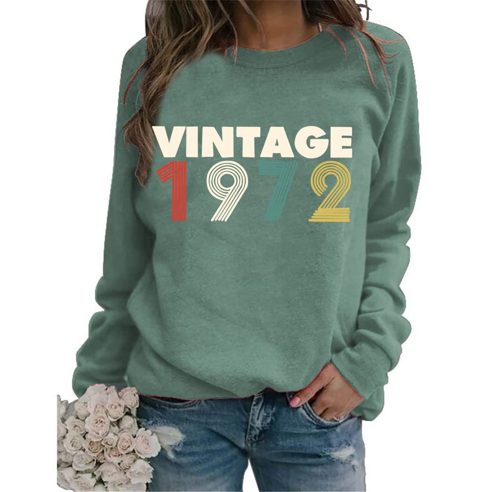 Vintage 1972 Women's Round Neck Long Sleeve Sweatshirt - 50th Birthday Gift, Casual Tops for Everyday Wear, Retro Fashion & Birthday Party Outfits