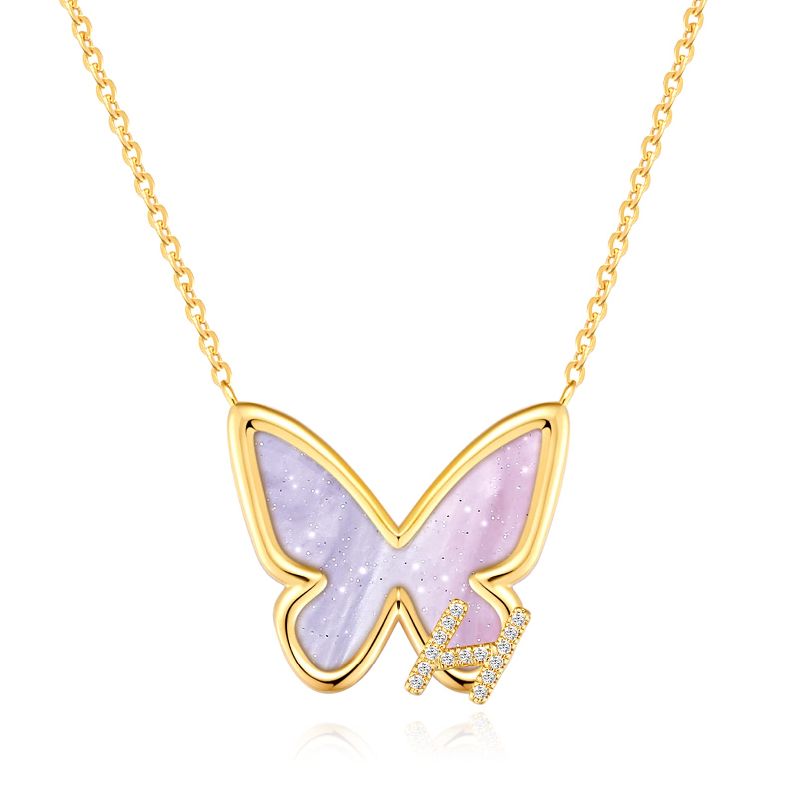 FONKUP 14K Gold Plated Butterfly Initial Necklace - Personalized Name Pendant Jewelry for Women | Trendy Cute Gift for Birthday, Anniversary & Valentine's Day