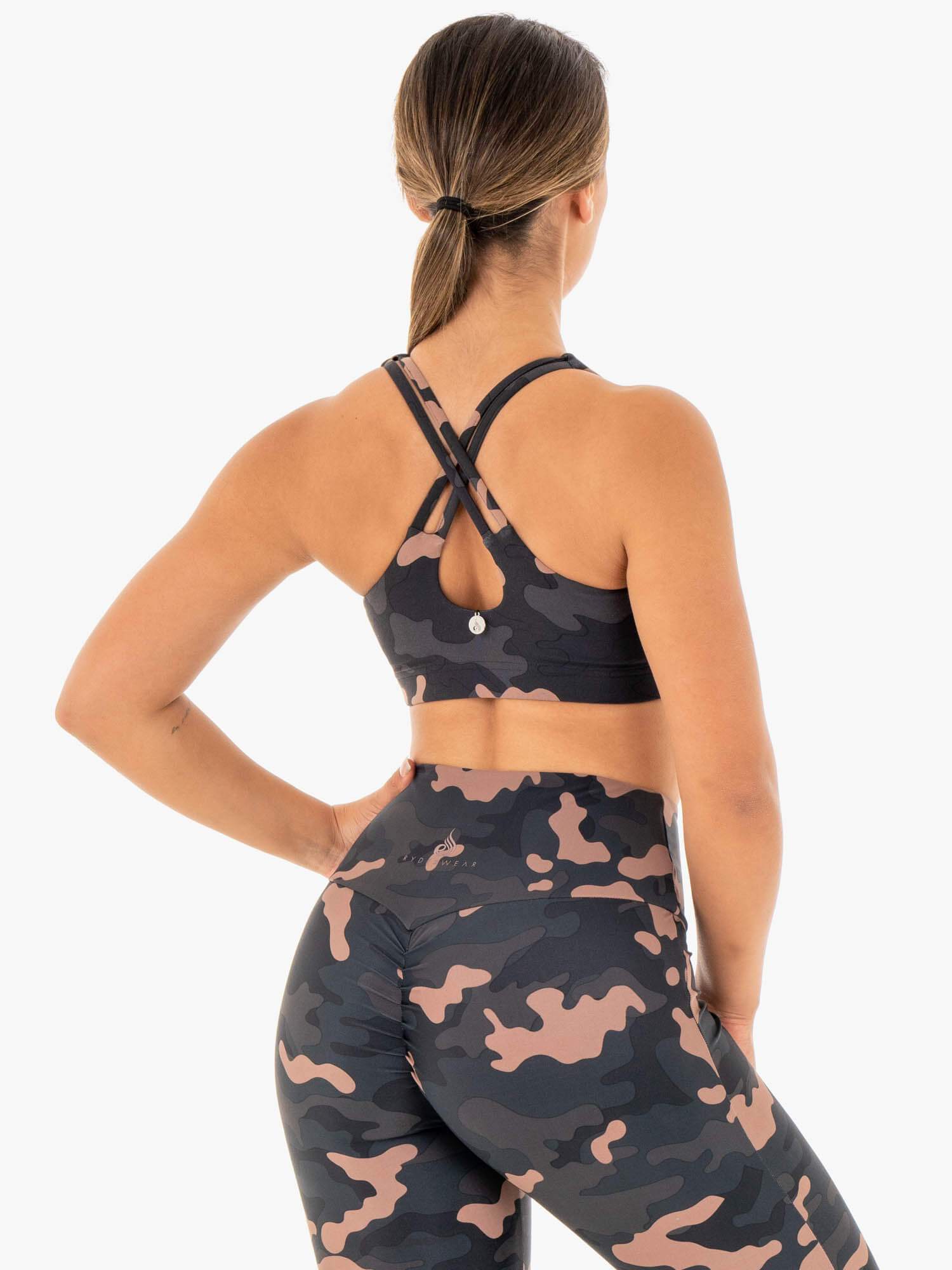 Camo Sports Bra for Women - Rose Camo Pattern Workout Top for Running, Yoga & Gym - Comfortable & Breathable Activewear