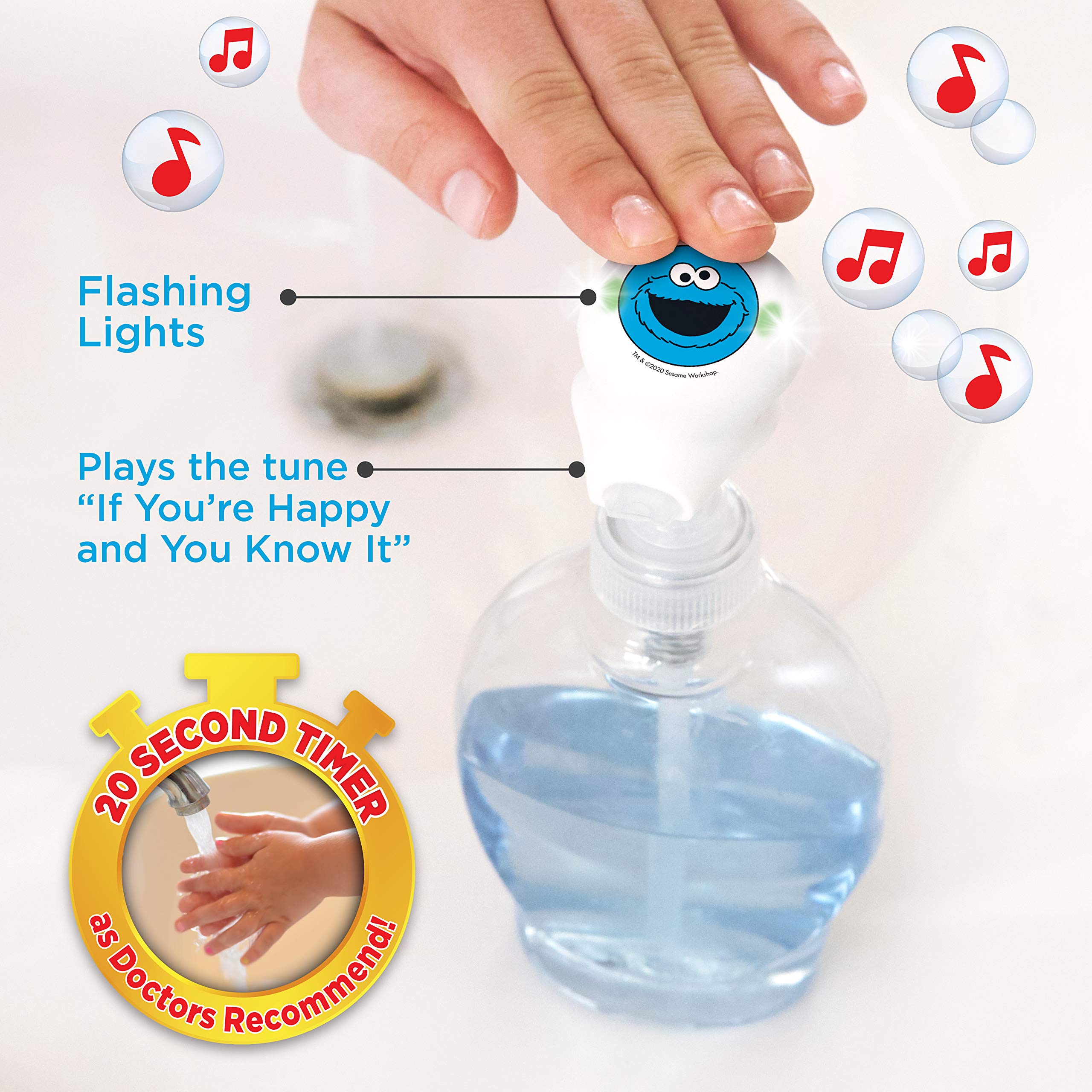 Sesame Street Cookie Monster Musical Soap Dispenser with Timer - Fun Hand Wash Timer for Kids, Perfect for Bathroom & Kitchen Sink - Great Gift for Toddlers & Preschoolers