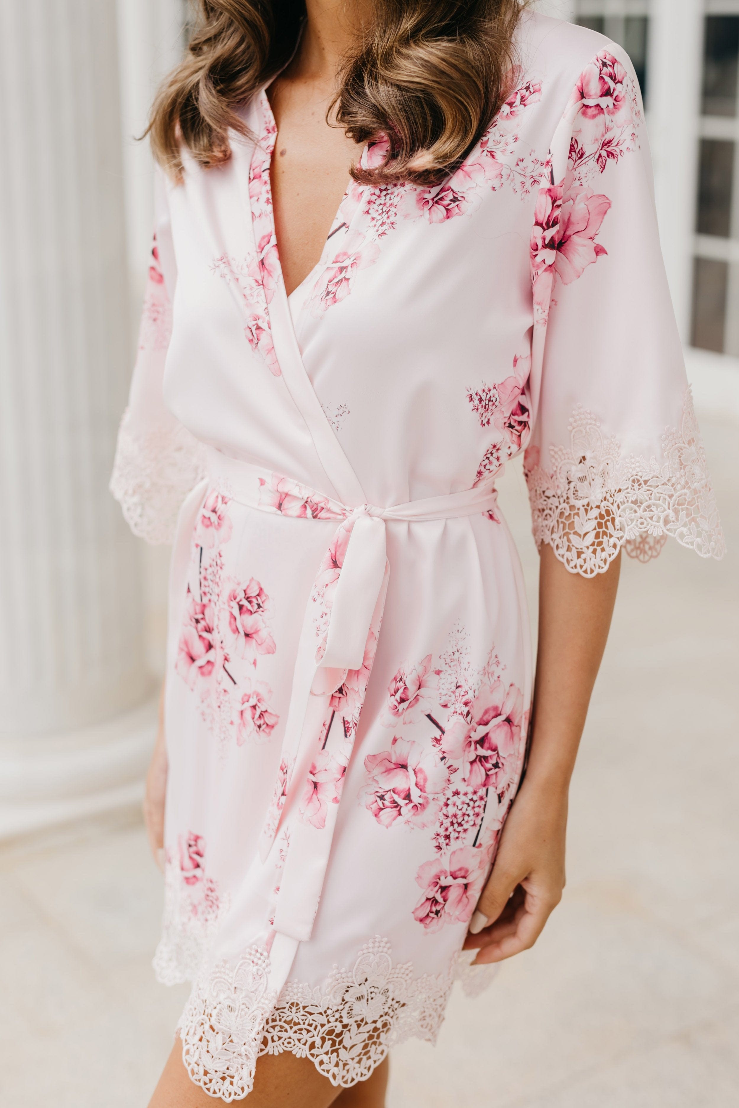 Elegant Floral Printed Robe for Women - Ivana Bouquet De Fleur Design - Perfect for Lounging, Spa Days & Bridal Showers