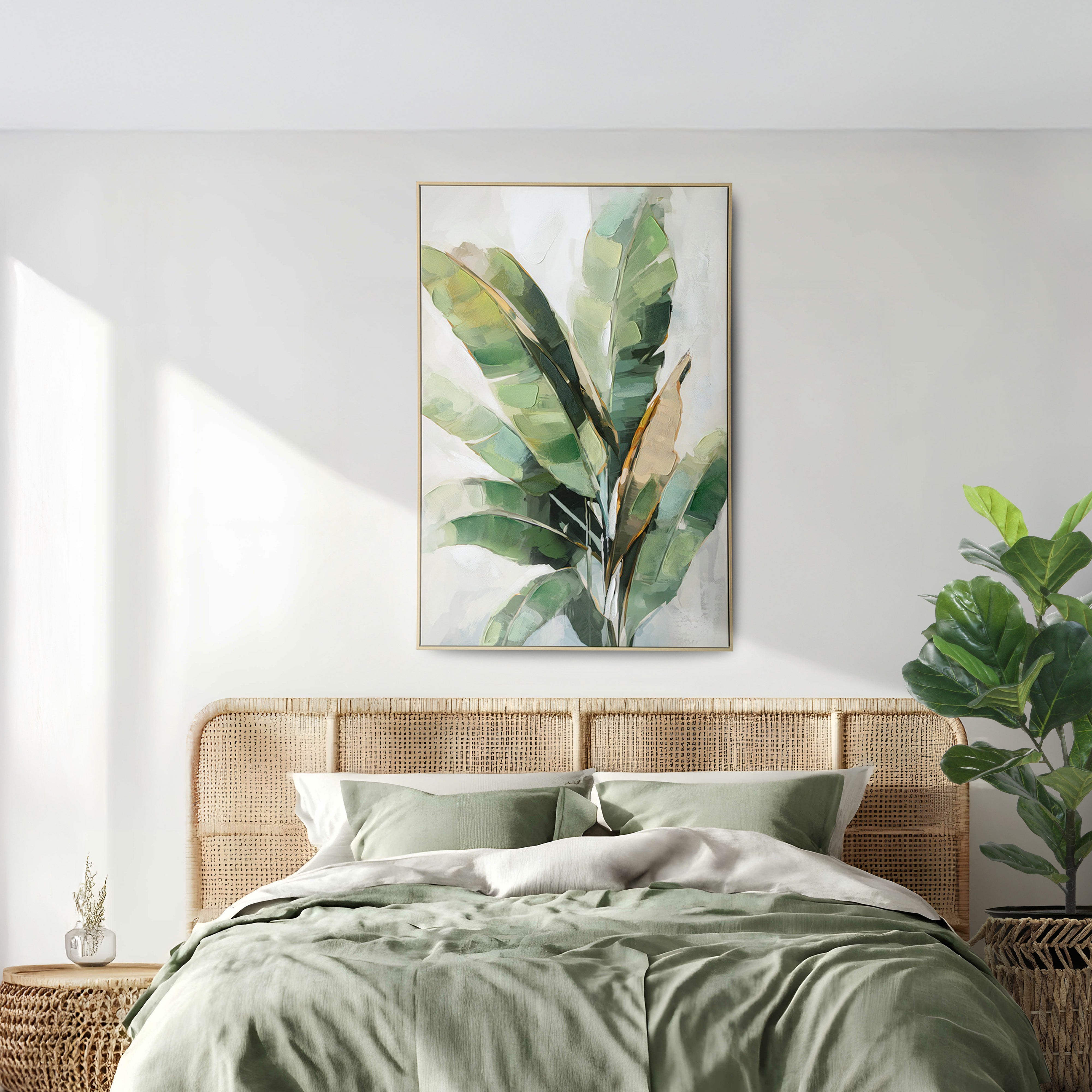 Urban Style Brushmarks Embellished Canvas Banana Palm Wall Art - Tropical Home Decor for Living Room, Bedroom & Office