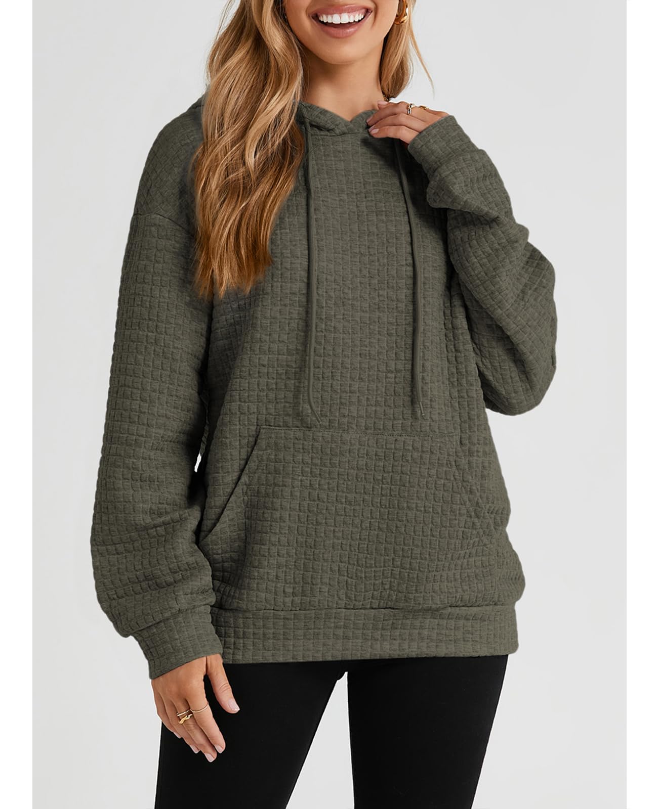 SELINK Women's Casual Pullover Hoodie - Soft Waffle Knit Long Sleeve Drawstring Hooded Sweatshirt with Kangaroo Pocket | Perfect for Lounge Wear, Outdoor Activities & Fall Fashion