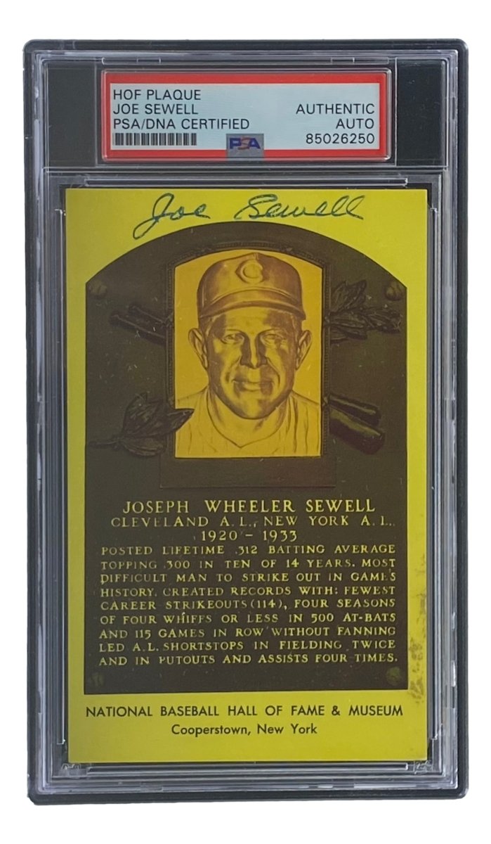 Joe Sewell Autographed 4x6 Cleveland Hall of Fame Plaque Card with PSA/DNA Certification #85026250 - Perfect for Baseball Memorabilia Collectors and Sports Fans Display