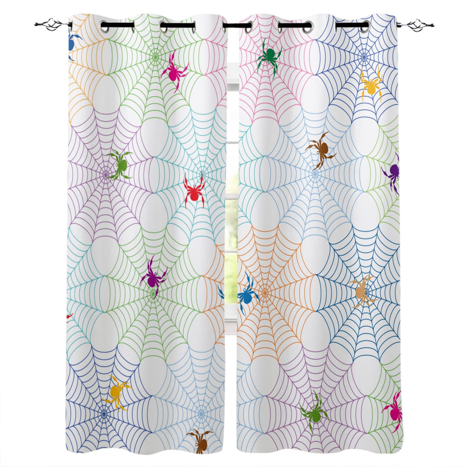 Spider Web Blackout Curtains - 54 Inch Room Darkening Window Drapes for Bedroom & Living Room | Halloween Decor, Gothic Home Decor, Privacy & Light Blocking