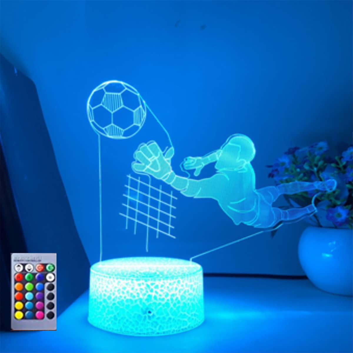 3D Football Soccer Night Light LED Lamp - 16 Color Changing Optical Illusion Table Decor for Kids Room, Birthday Gift, Christmas Home Decor - Perfect for Bedroom, Game Room & Sports Themed Parties