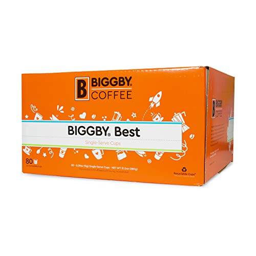 BIGGBY COFFEE Single Serve K-Cups Coffee Pods | Medium Roast BIGGBY BEST Flavor, 80 Count | Compatible with Keurig 2.0 | 30% Nicaraguan & 70% Tanzanian Peaberry Coffee Beans | Farm-Direct | Made in USA | Perfect for Home, Office & Breakfast Brewing