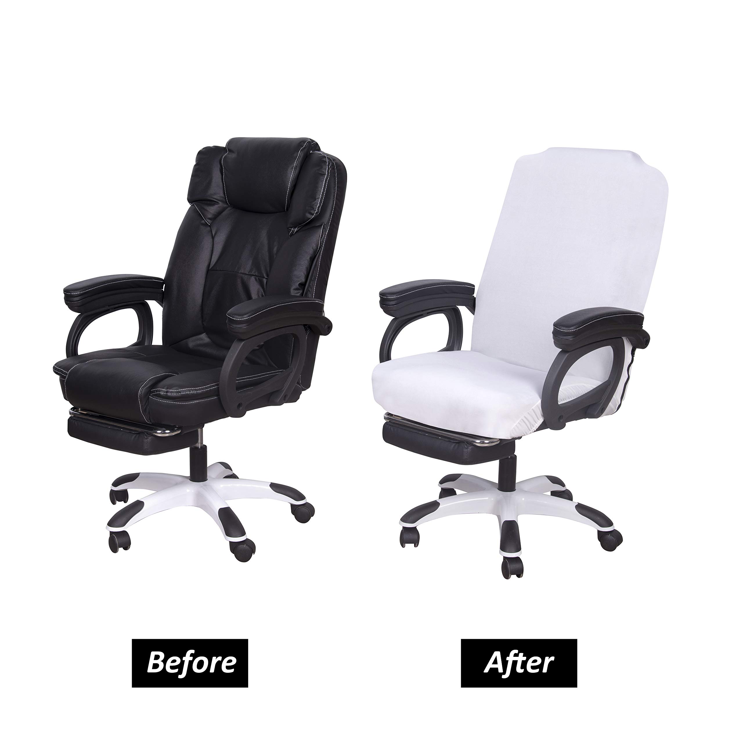 SARAFLORA White Office Chair Cover Medium - Removable Washable Zippered Computer Chair Protector for Universal Rotating Desk Chairs - Pet-Friendly Seat Cover for Home & Office Use