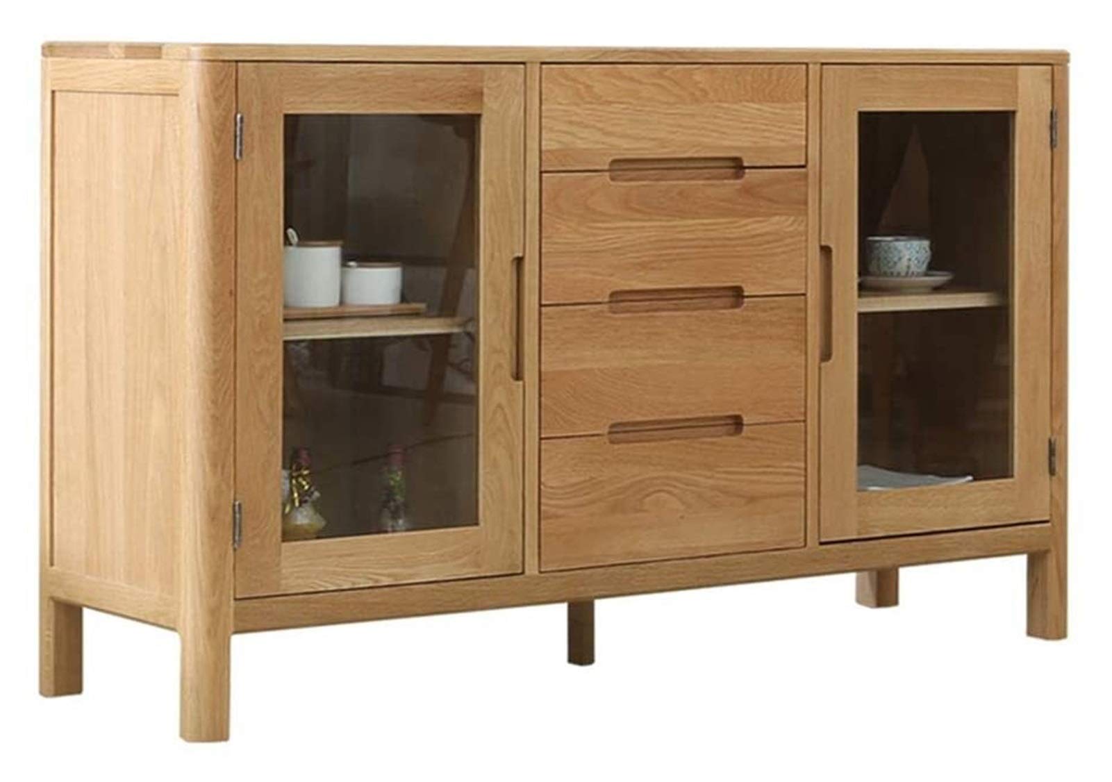 White Oak Buffet Server Cabinet - Storage Sideboard Dining Console Table with Doors for Entryway, Living & Dining Room - Perfect for Villa, Hotel & Home Decor (Bar Cabinet & Storage Solution)