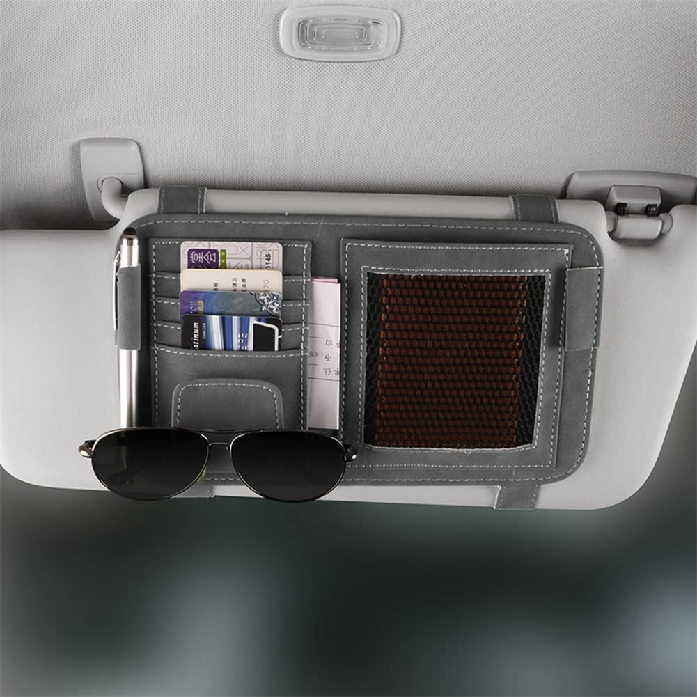 Premium Suede Leather Car Visor Organizer - Universal Eyeglasses & Sunglasses Holder with Card Storage | Multifunctional Car Accessory for Glasses, Cards & Small Essentials | Perfect for Road Trips, Commuting & Daily Driving