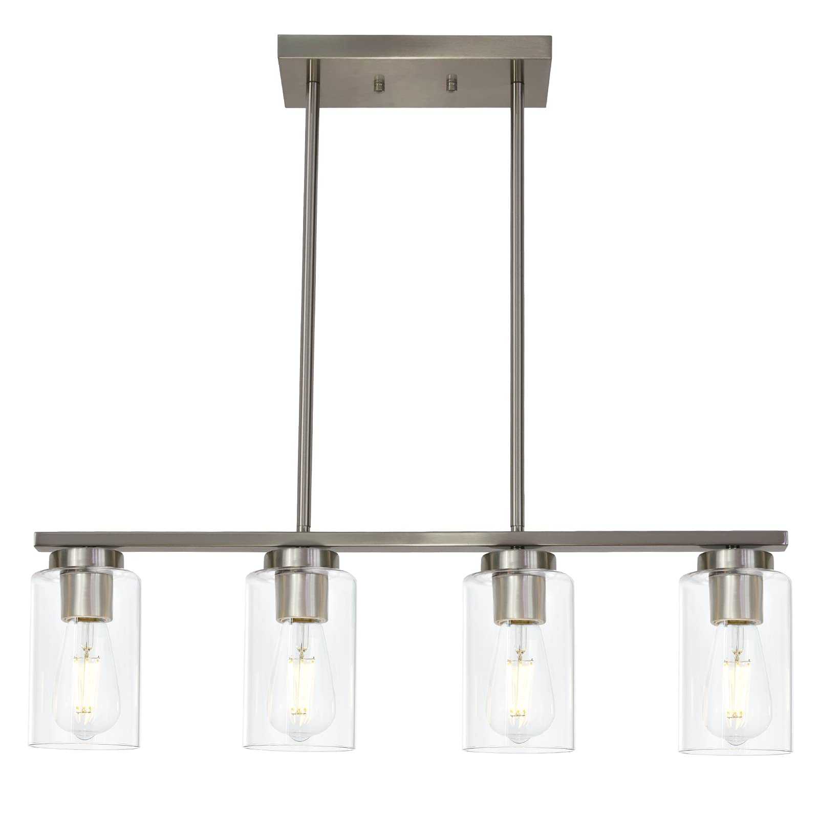 Modern 4-Light Brushed Nickel Kitchen Island Pendant Lighting with Clear Glass Shades - Perfect for Dining Room, Breakfast Nook & Kitchen Countertop Illumination