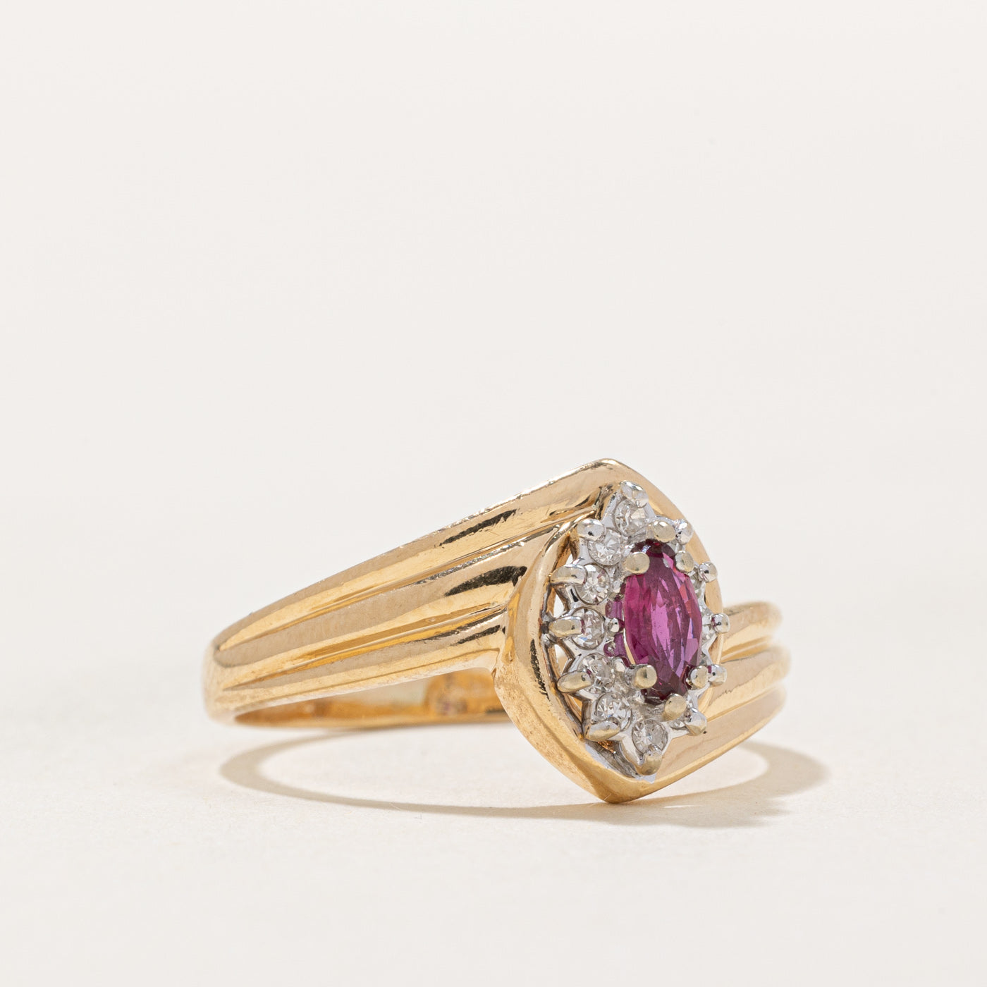 Exquisite Marquise Cut Ruby & Diamond Halo Ring - 0.18ct Ruby & 0.12ctw Diamonds - Size 7 - Perfect for Engagement, Anniversary & Special Occasions